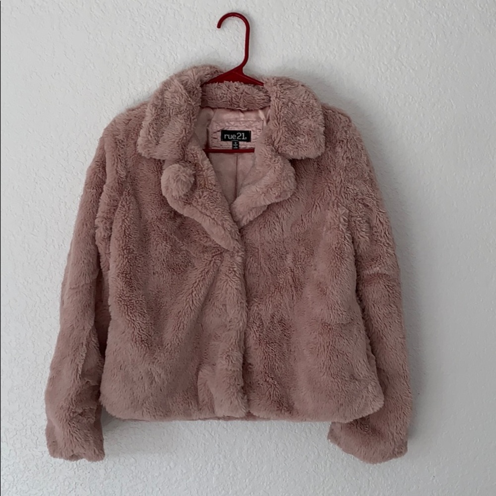 blush pink faux fur coat